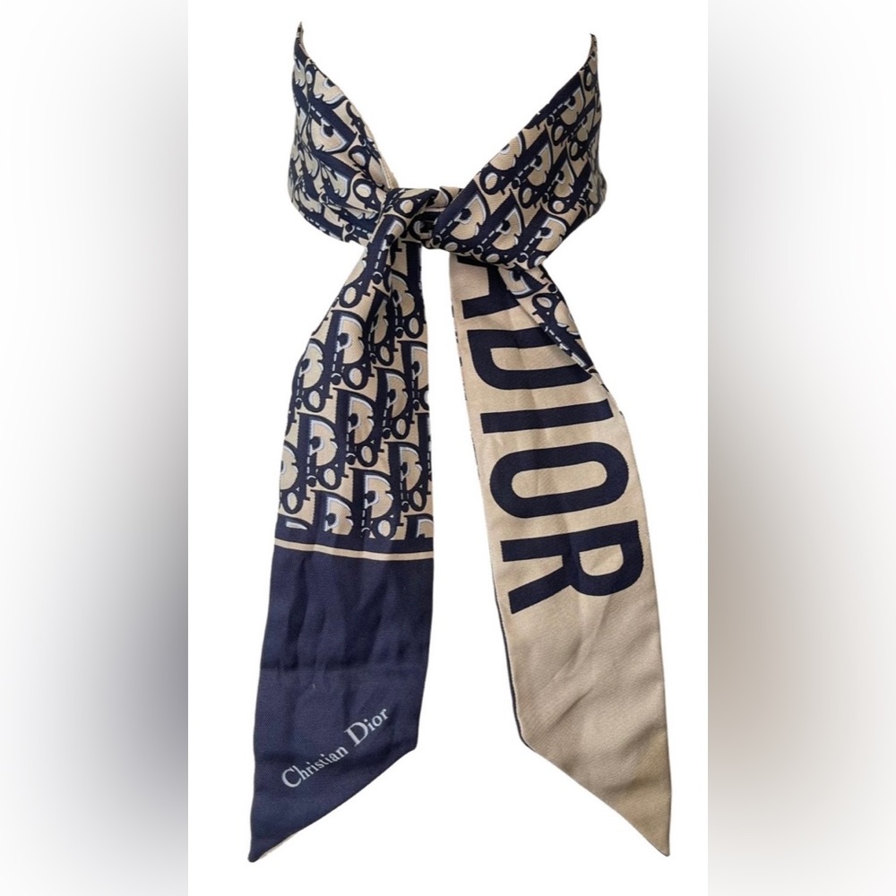 Dior Oblique Mitzah Navy Blue Oblique Silk Twill Scarf